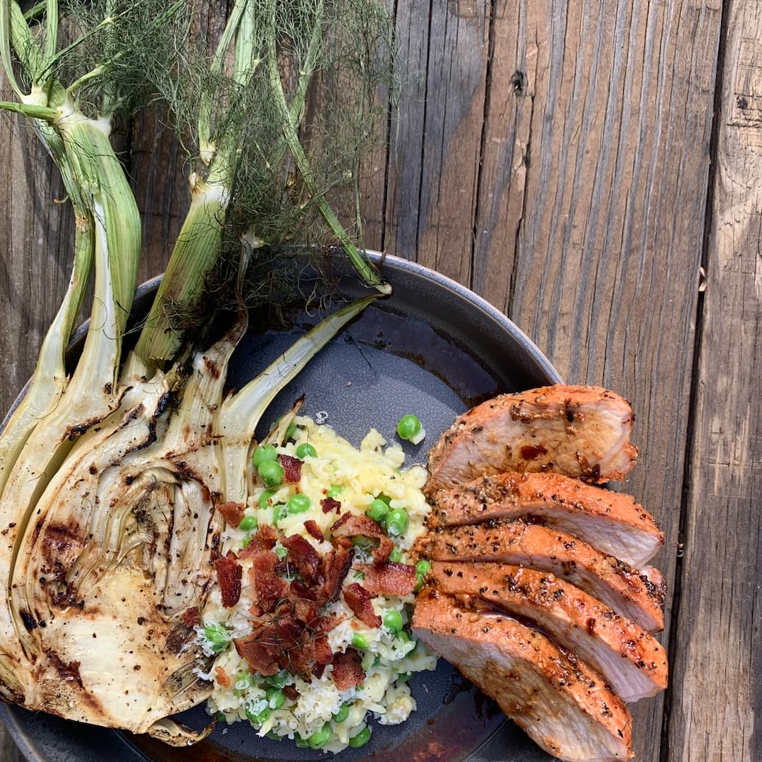 Grilled Fennel Risotto & Smoked Pork Tenderloin