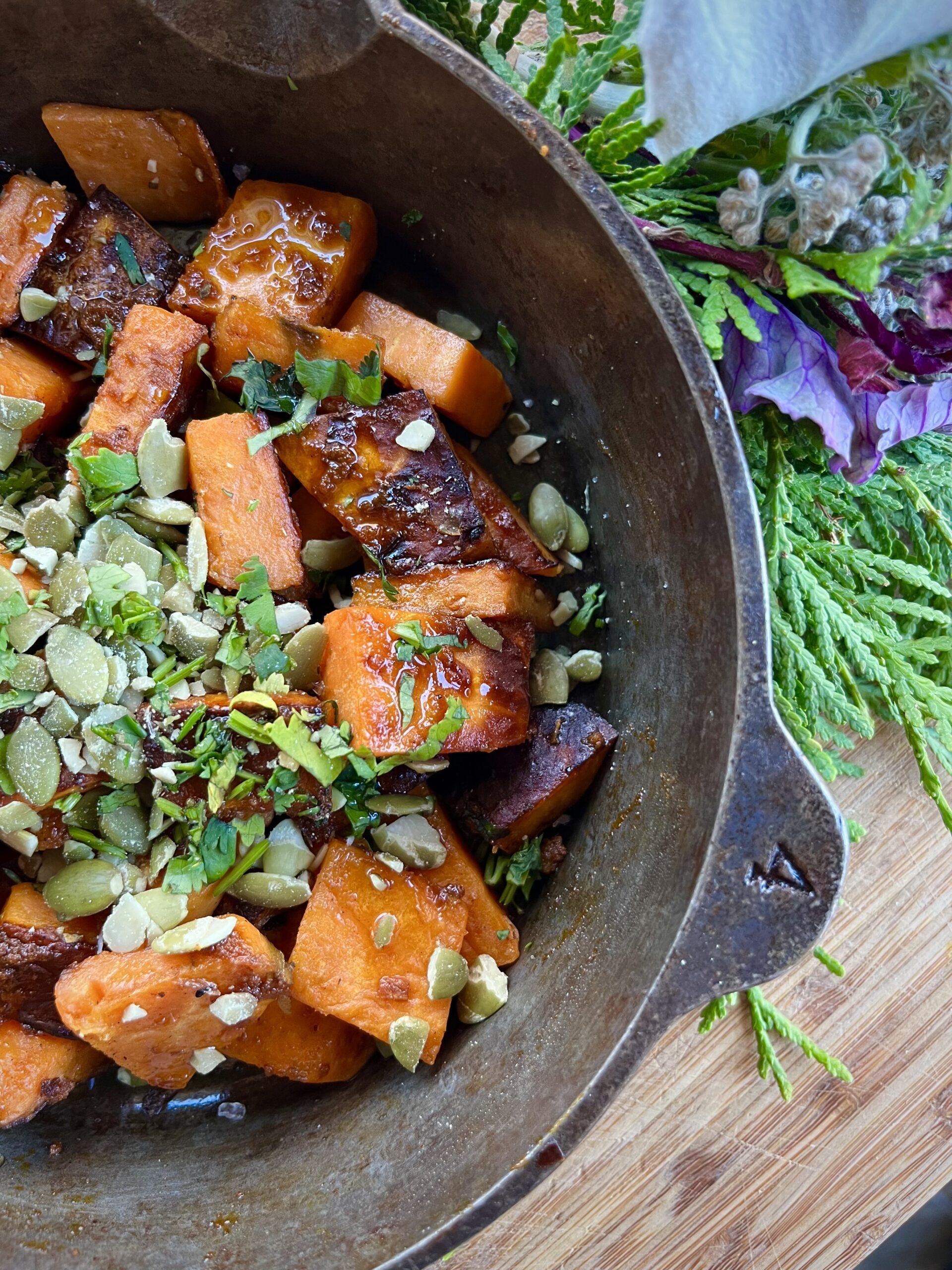 Sweet Potatoes with Turmeric, Honey, and Pepita Seeds