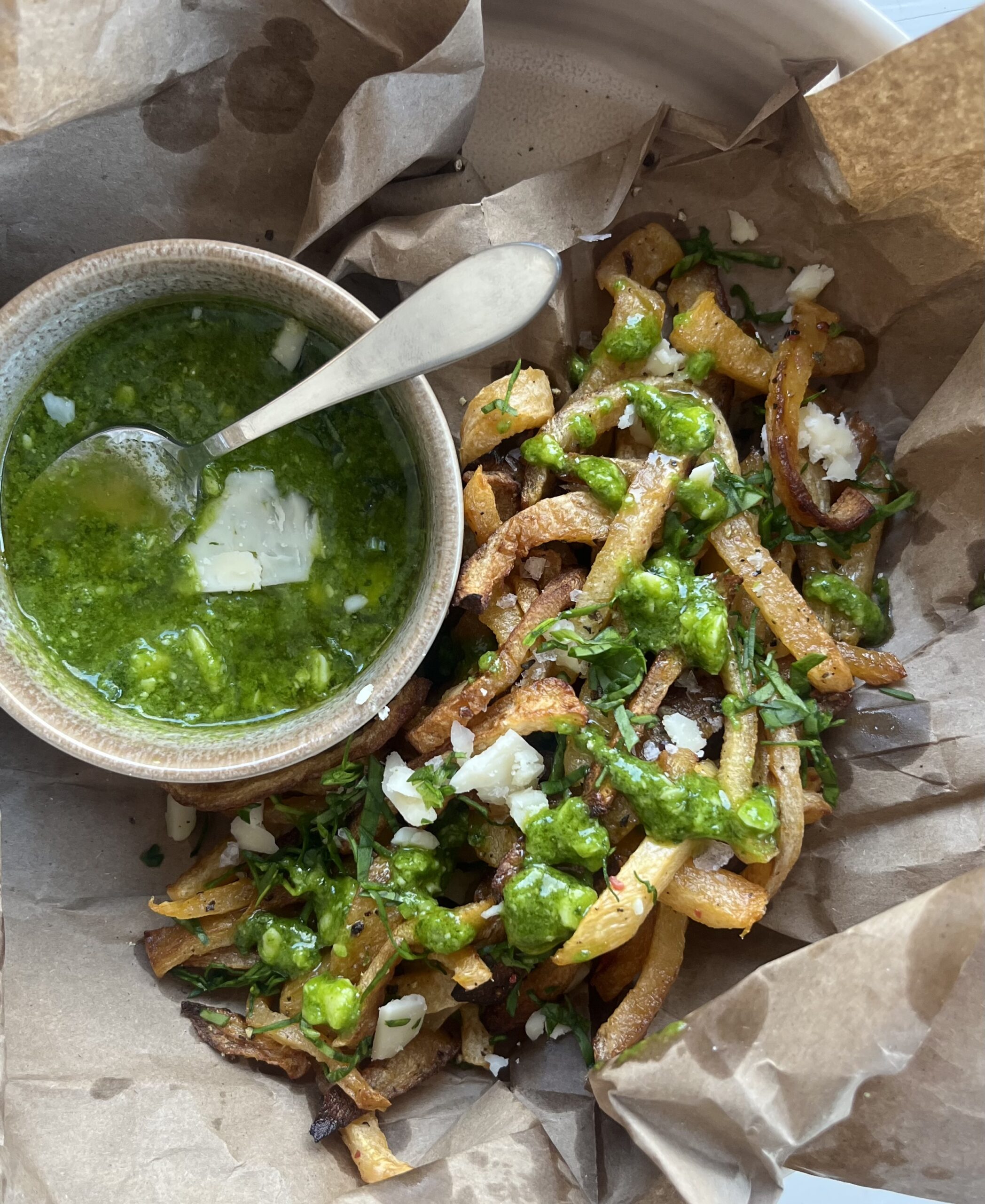 Rutabaga Fries with Green Garlicky Dip